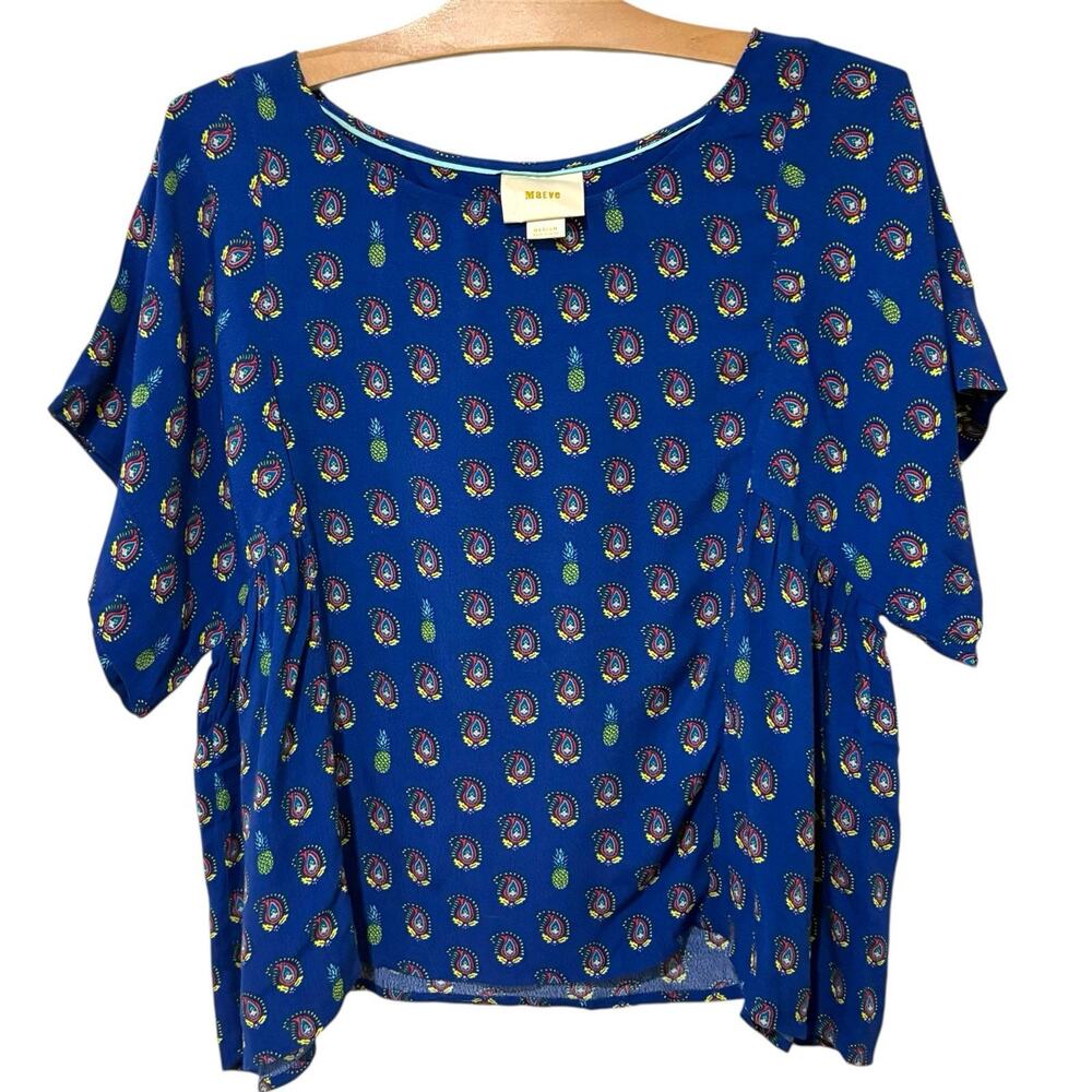 Anthropologie Maeve | Milla Top Womens Paisley Pineapple Blue Blouse- Medium